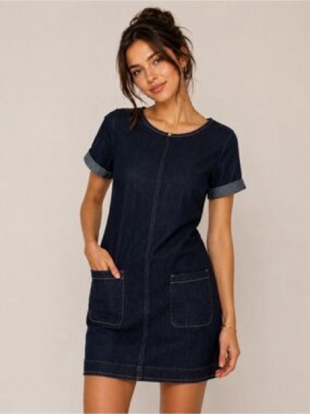 TWO by Vince Camuto Dark Wash Stretch Denim Shift Dress XL Soft Comfy Pockets